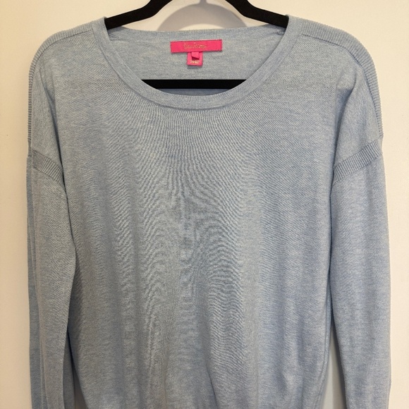 Lilly Pulitzer Light Blue Puff-Sleeve Crewneck Sweater – Size Small - Picture 1 of 8